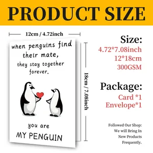 Tableau des tailles détaillé pour carte de pingouin avec dimensions 12x18cm et papier de 300GSM