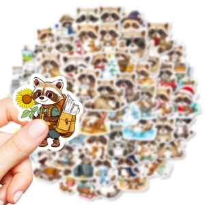56 cute raccoon cartoon graffiti stickers for laptop and bottle decoration