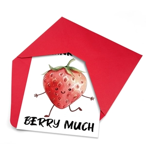 Cute strawberry thank you berry much greeting card with a bright red envelope set
