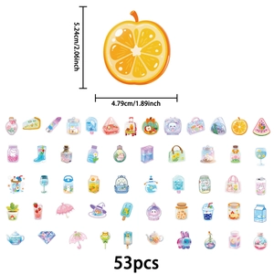 53 pieces of cute cartoon transparent PET stickers for laptops and journals