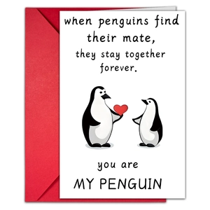 Cartoon animal illustration Valentine's Day card with red envelope set for couples