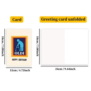Size guide for funny birthday card showing folded 12x18cm and unfolded dimensions