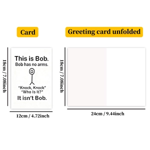 Detail of folding greeting card showing creative stick figure and dimensions 18x12cm