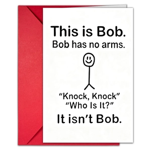 Minimalist humor greeting card with stick figure illustration and red envelope set