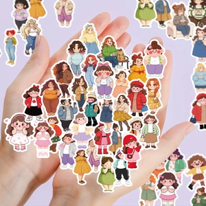 Detail van schattige cartoon meisje stickers met uitgesneden randen voor DIY decor