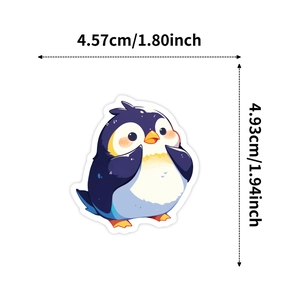 Detailansicht niedlicher Pinguin-Aufkleber mit 1,94 Zoll Größenmarkierungen
