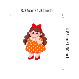 Gedetailleerde afmetingen van een schattige cartoonmeisjessticker van 3,36 bij 4,83 cm