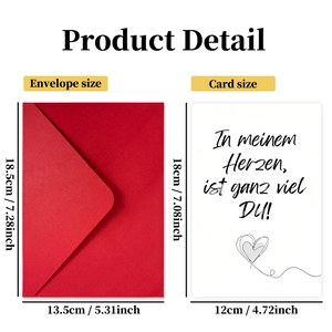 Valentinstags-Kartenset mit rotem Umschlag und weißer Grußkarte mit Herzmotiv