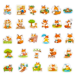 Pack de 56 pegatinas de zorros animados para manualidades y decoración infantil