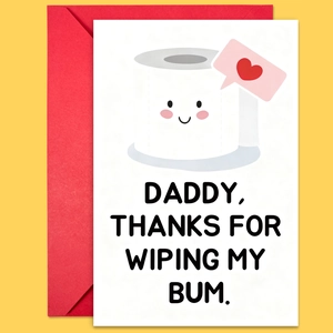 Divertente biglietto per la festa del papà con carta igienica e busta rossa