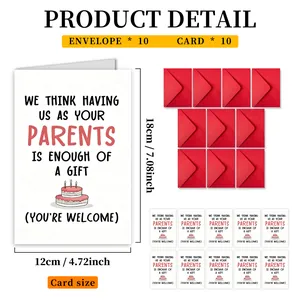 Size chart for 12x18cm humorous birthday cards with red envelopes and measurements