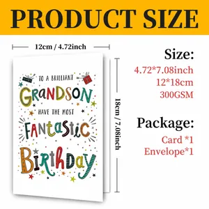 Detail of 300GSM Happy Birthday card for grandson with envelope size 12x18cm
