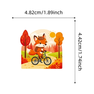 Vista detallada del adhesivo de zorro con dimensiones 4,82 cm x 4,42 cm de tamaño