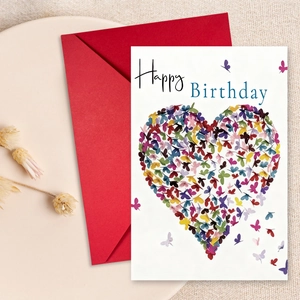 Creative Birthday Greeting Card And Envelope Set Illustration Heart Shaped Butterfly Shell Pattern Coated Paper Card