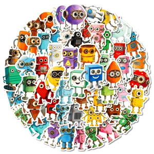 Collection of 56 colorful cartoon robot doodle stickers for laptop and desk decoration