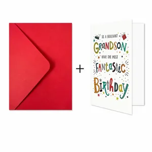 Detailed size chart for the birthday card and red envelope showing metric dimensions