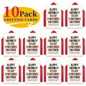 10-pack of humor birthday cards for brother with vibrant red envelopes and art text