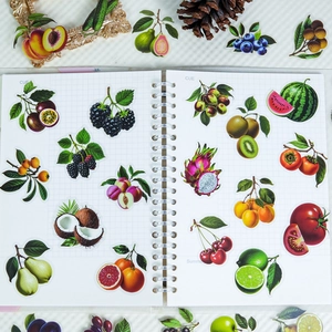 Pegatinas realistas de frutas PET en cuaderno de rejilla con decoraciones vintage