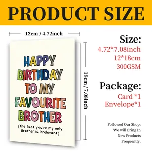 Detailed size chart for 12x18cm birthday card and envelope set with 300GSM paper weight