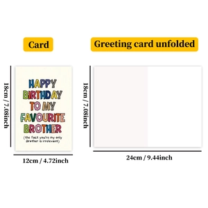Detail view of folding birthday card for brother with colorful block lettering and dimensions