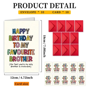 Detail view of 10-piece birthday card set with envelopes and colorful typography