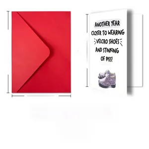 Funny folding birthday card set with red envelope showing detailed product dimensions