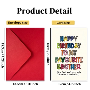 Colorful Happy Birthday greeting card set with red envelope for brother gift