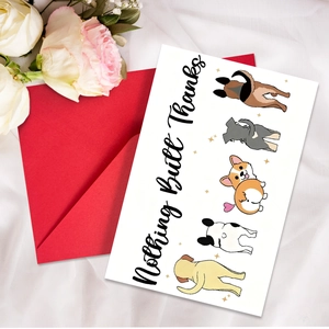 Cute dogs illustration greeting card with red envelope on white silk background