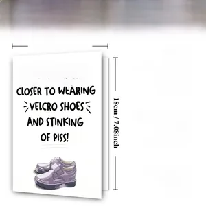 Detailed view of 300GSM funny birthday card and envelope set with 12x18cm size specs