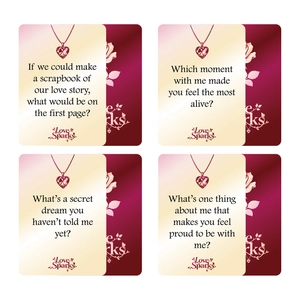 Tarjetas de pareja Love Sparks con motivos florales y diseño de collar de corazón rojo