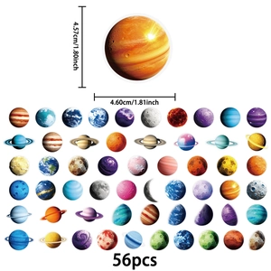 Pack of 56 transparent PET space planet stickers featuring Earth and Jupiter for decoration