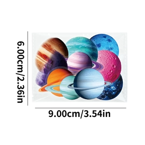 Detailed view of solar system space stickers in 9x6cm packaging for DIY stationery