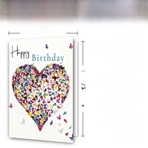 Detail of a 12x18cm 300GSM birthday card with heart butterfly design and matching envelope