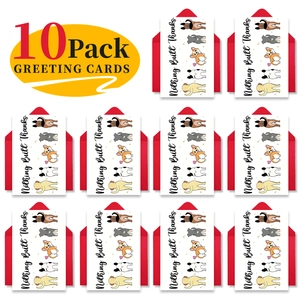 Detailed set of 10 funny dog themed thank you cards with matching red envelopes