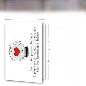Detail of 300GSM premium white greeting card showing 12x18cm size and heart design