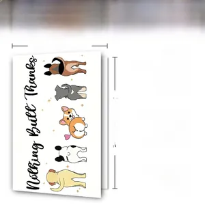 Detail view of 12x18cm dog illustration thank you card with envelope and 300GSM paper specs