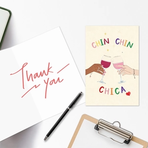 Detail von künstlerischen Grußkarten mit farbigen Illustrationen und Thank You-Text
