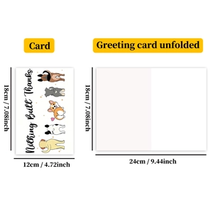 Size specifications for dog illustration thank you card with dimensions in cm and inches