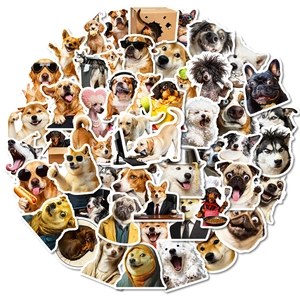 Pack of 56 humorous dog stickers with various breeds in creative heart-shaped layout