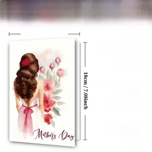 Detailed view of 300GSM watercolor Mother's Day card showing floral woman design