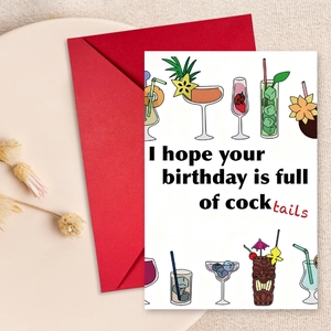 Grappige Cocktail Verjaardagskaart Set Met Rode Envelop Humoristische Woordspeling Illustratie Gecoat Papier Wenskaart Voor Heren Dames Feest