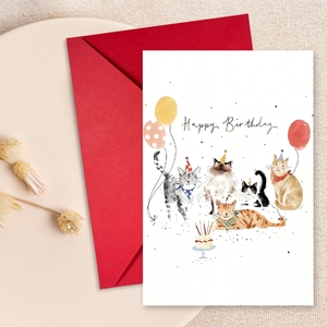 Biglietto d'Auguri di Compleanno con Animali a Fumetti ad Acquerello Con Busta Biglietto Messaggio Gatto Cane per Celebrazione