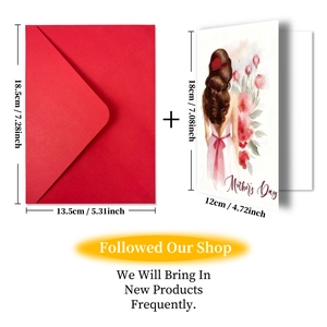 Detailed size view of watercolor Mother's Day card and red envelope set 18x12cm