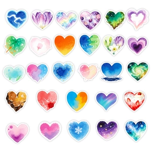 Pack of 56 aesthetic watercolor heart stickers for phone cases and tablet decoration