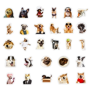 30 pack of realistic funny dog stickers featuring shiba inu and husky in cute costumes