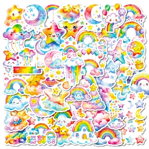 Watercolor Cartoon Star Cloud Rainbow Stickers Colorful Waterproof DIY Decals For Journaling Laptop Luggage Kids Gift