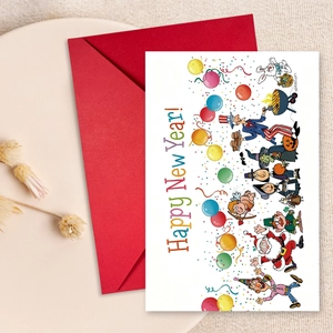 Carte de Vœux Bonne Année Avec Enveloppe Rouge Illustration de Dessin Animé Carte Postale en Carton Pour Cadeaux de Fête Messages Célébration