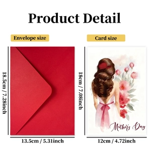 Watercolor Mother's Day card set with a red envelope and floral illustration