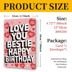 Grande biglietto compleanno rosa 12x18cm con carta 300GSM e busta per la migliore amica