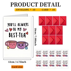 Set of 10 funny Best-Tea greeting cards with red envelopes for friendship gifts